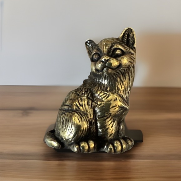 Brass Cat Figurine Sitting Miniature New - Picture 1 of 7